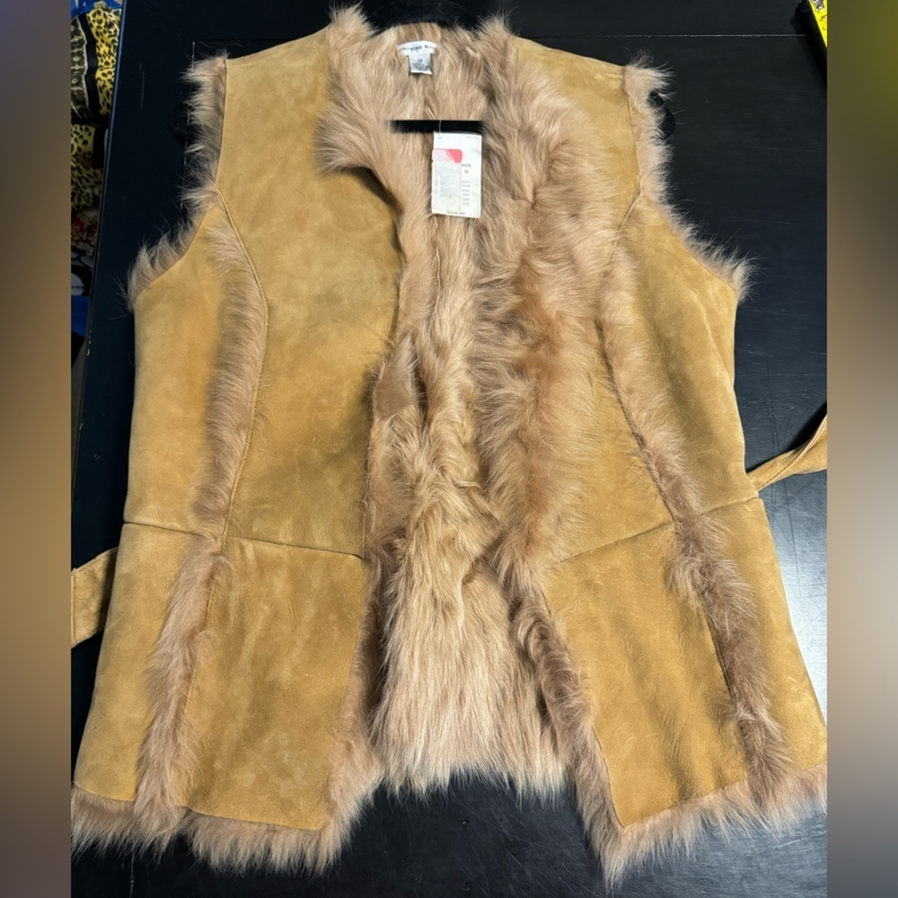 VTG Shearling Lamb Fur Belted Vest Penny Lane Luxury Warm Mob Wife Boho Indie 10 - Picture 15 of 15